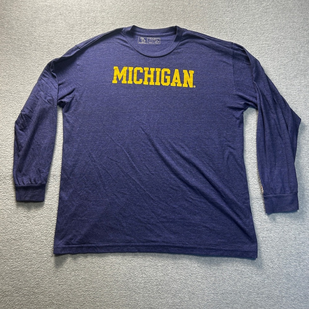 Michigan Wolverines Mens XXL Blue Long Sleeve Graphic T Shirt Made USA